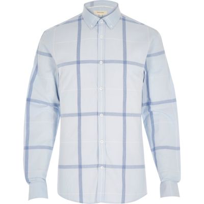 Blue oversized grid check shirt